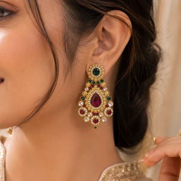 The99jewel_Designer_Maroon_Green_Gold_Plated_Kundan_Earrings_Maroon_And_Green