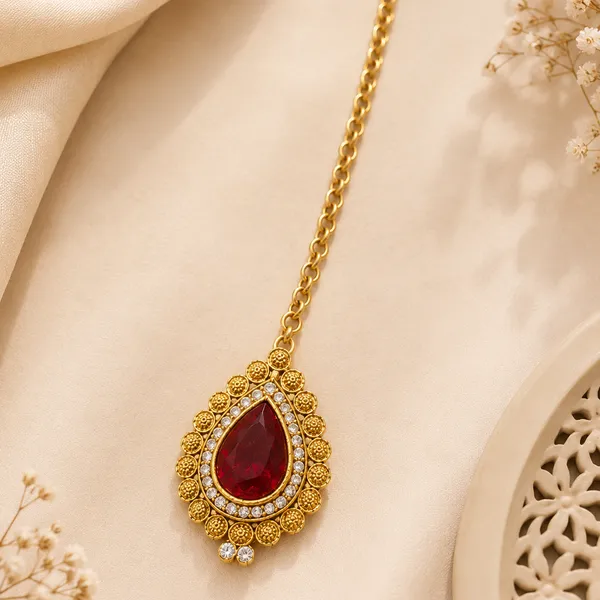 The99jewel_Designer_Gold_Plated_Maroon_Maangtikka_Maroon
