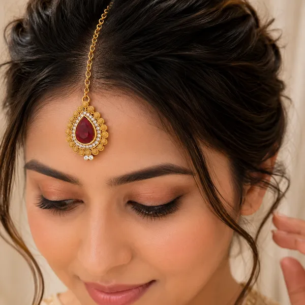 The99jewel_Designer_Gold_Plated_Maroon_Maangtikka_Maroon
