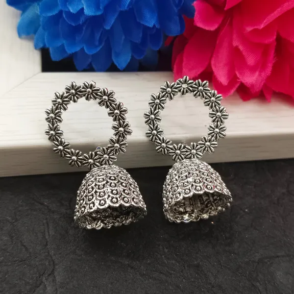 The99jewel_Oxidised_Plated_Round_Shape_Jhumki_Earrings_Oxidised