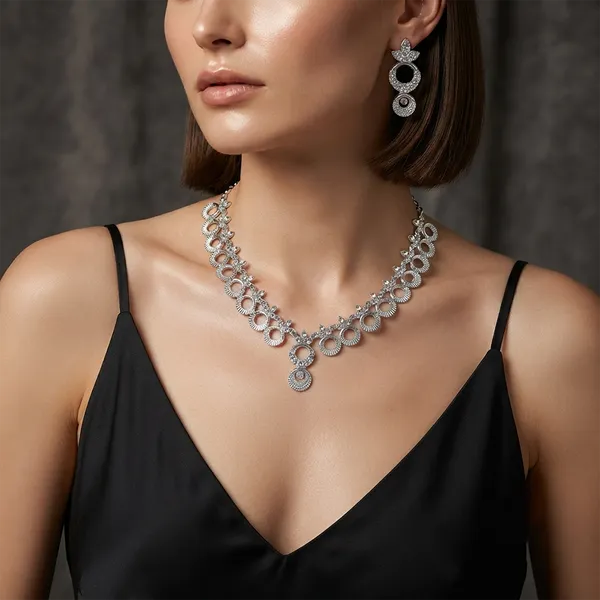 The99jewel_Dazzling_Austrian_Stone_Necklace_Set_With_Earrings_Silver