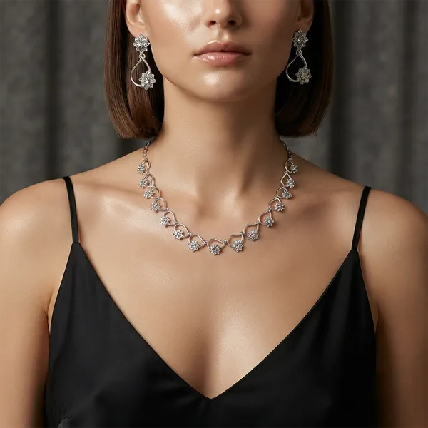 The99jewel_Dazzling_Austrian_Stone_Necklace_Set_With_Earrings_Silver