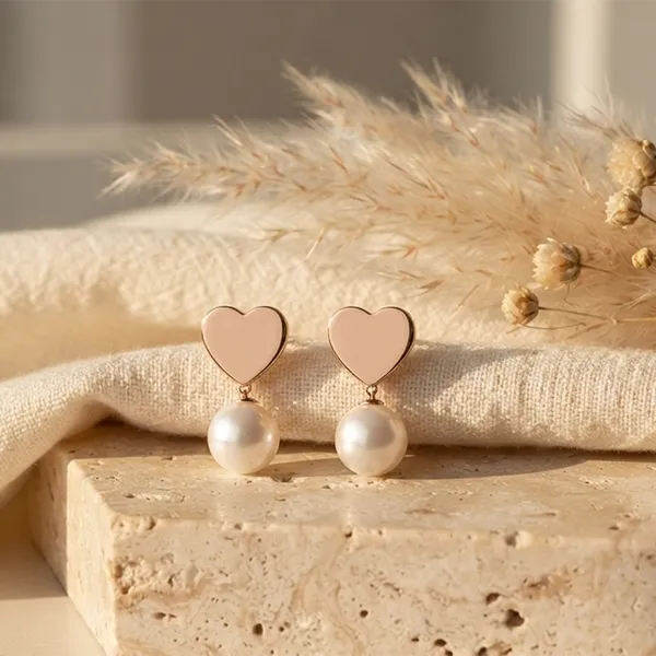 The99jewel_Rose_Gold_Plated_Heart_Pearl_Stud_Earrings_For_Women_Rose_Gold