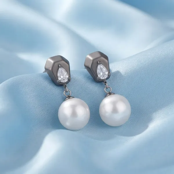 The99jewel_Trendy_Silver_Pearl_Drop_Stud_Earrings_For_Women_Silver