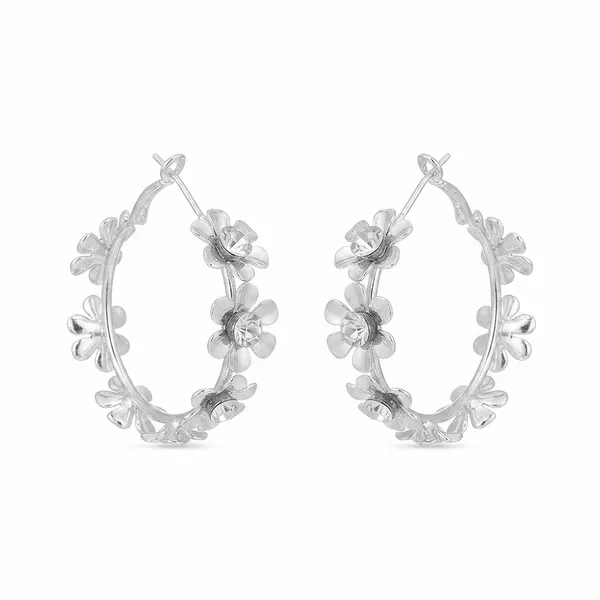The99jewel_Silver_Floral_Austrian_Stone_Hoop_Earrings_For_Women_Silver