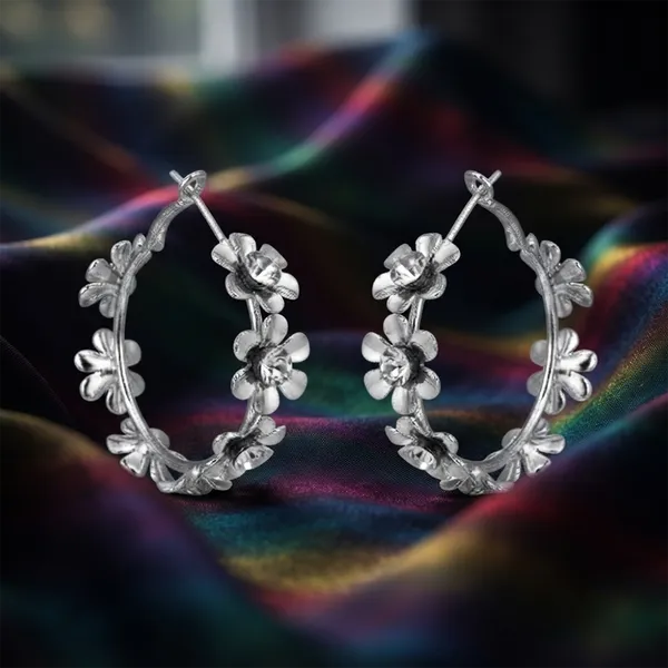 The99jewel_Silver_Floral_Austrian_Stone_Hoop_Earrings_For_Women_Silver
