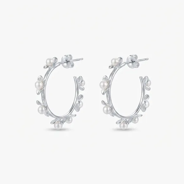The99jewel_Silver_Floral_Pearl_Hoop_Earrings_For_Women_Silver