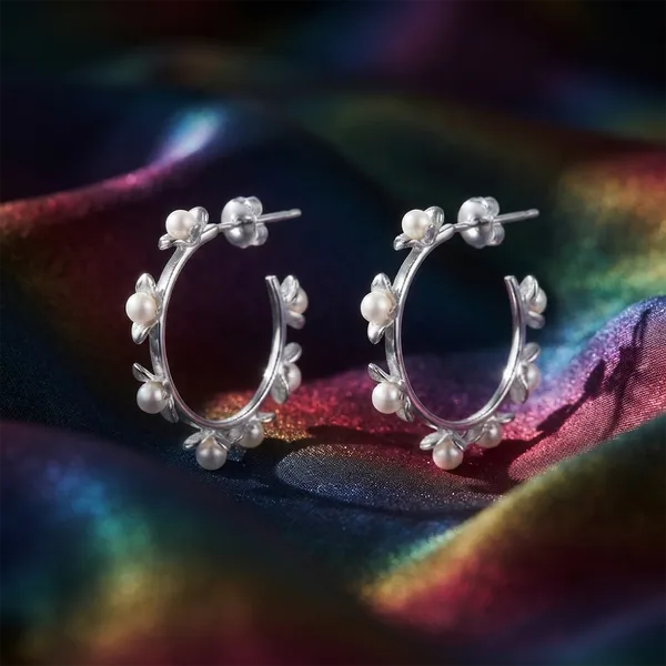 The99jewel_Silver_Floral_Pearl_Hoop_Earrings_For_Women_Silver