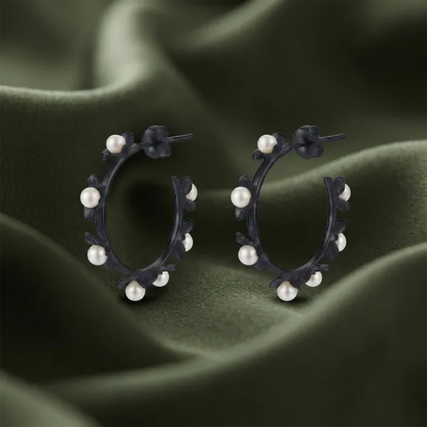 The99jewel_Black_Floral_Pearl_Hoop_Earrings_For_Women_Black