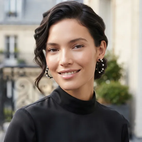 The99jewel_Black_Floral_Pearl_Hoop_Earrings_For_Women_Black