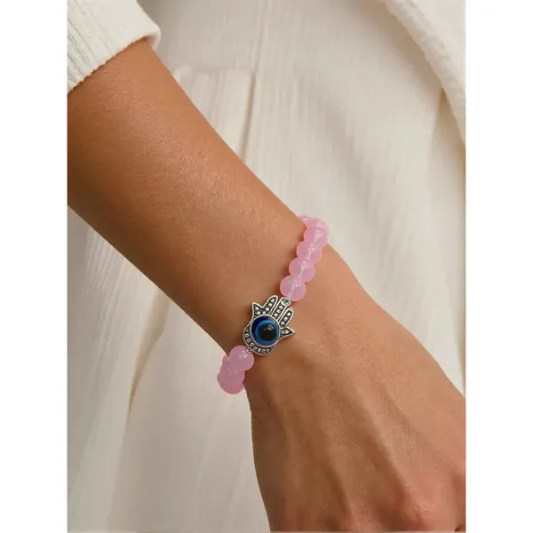 The99jewel_Pink_Beads_Hamsa_Evil_Eye_Protection_Stretch_Bracelet_For_Women_Pink