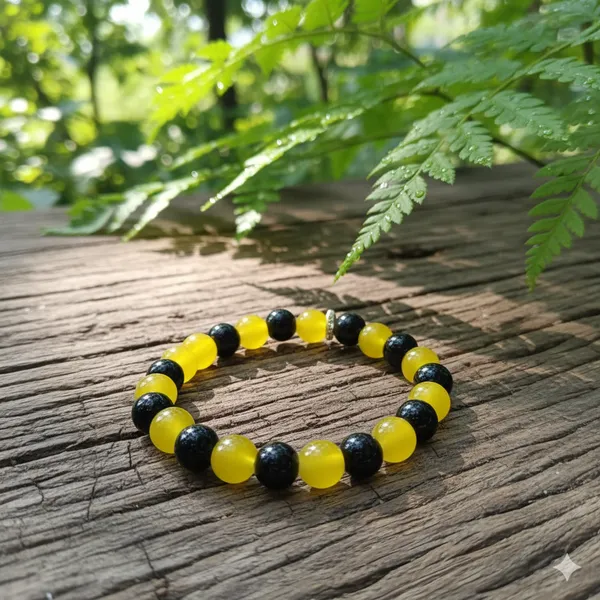 The99jewel_Yellow_And_Black_Beads_Stretchable_Bracelet_Set_For_Women_Yellow
