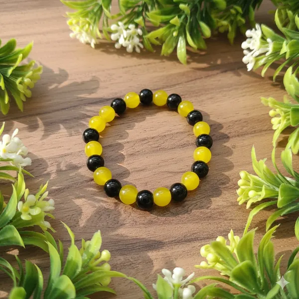 The99jewel_Yellow_And_Black_Beads_Stretchable_Bracelet_Set_For_Women_Yellow