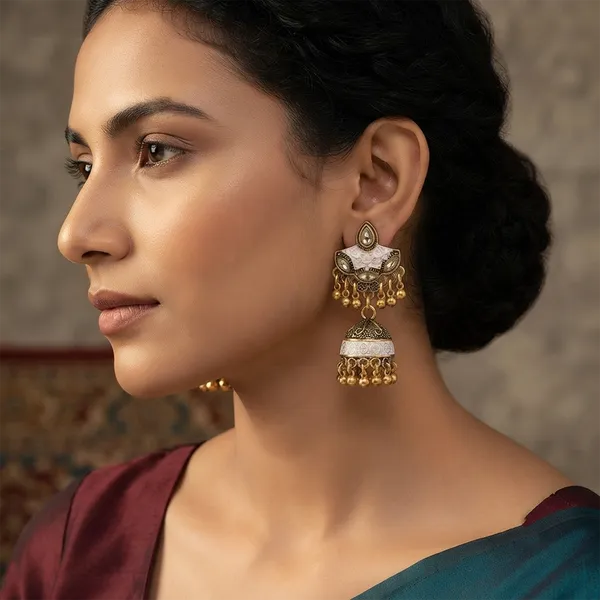 The99jewel_Antique_Meenakari_Jhumki_Earrings_With_Crystal_Stone_Ghungroo_Drops_For_Women_Grey