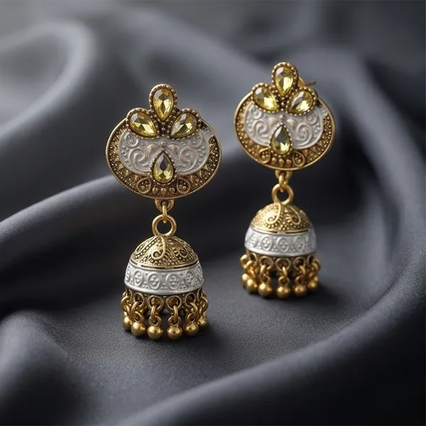 The99jewel_Antique_Meenakari_Jhumki_Earrings_With_Crystal_Stone_Ghungroo_Drops_For_Women_Grey