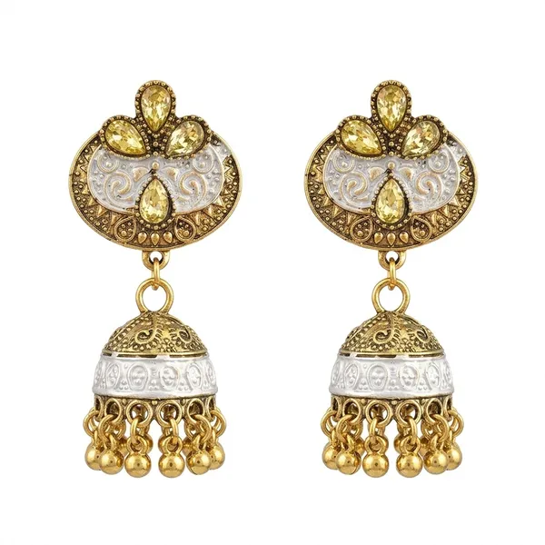 The99jewel_Antique_Meenakari_Jhumki_Earrings_With_Crystal_Stone_Ghungroo_Drops_For_Women_Grey
