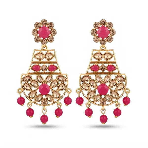 The99jewel_Floral_Pink_Crystal_Stone_Statement_Dangler_Earrings_For_Women_Pink