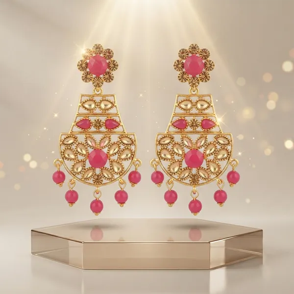 The99jewel_Floral_Pink_Crystal_Stone_Statement_Dangler_Earrings_For_Women_Pink