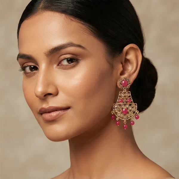 The99jewel_Floral_Pink_Crystal_Stone_Statement_Dangler_Earrings_For_Women_Pink