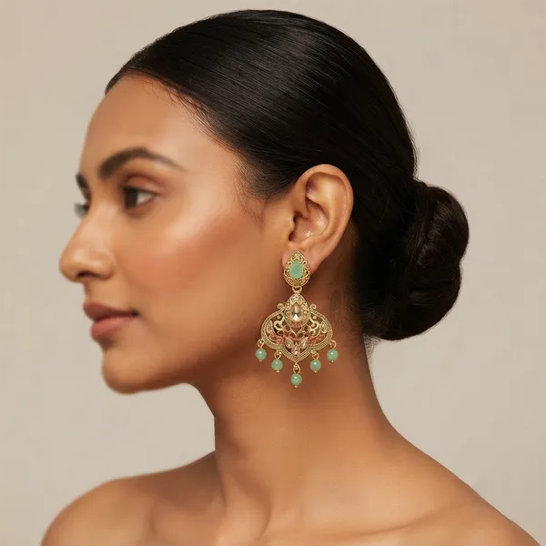 The99jewel_Floral_Green_Crystal_Stone_Statement_Dangler_Earrings_For_Women_Green