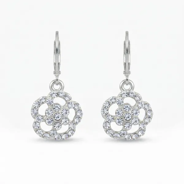 The99jewel_Silver_Plated_Austrian_Stone_Floral_Shape_Hoop_Earrings_For_Women_Silver