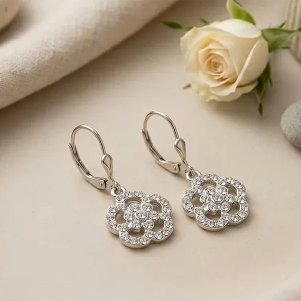 The99jewel_Silver_Plated_Austrian_Stone_Floral_Shape_Hoop_Earrings_For_Women_Silver