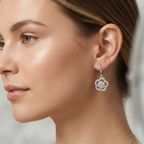 The99jewel_Silver_Plated_Austrian_Stone_Floral_Shape_Hoop_Earrings_For_Women_Silver