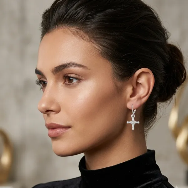 The99jewel_Silver_Plated_Austrian_Stone_Floral_Cross_Shape_Hoop_Earrings_For_Women_Silver