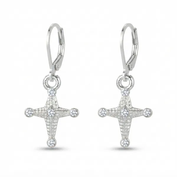 The99jewel_Silver_Plated_Austrian_Stone_Floral_Cross_Shape_Hoop_Earrings_For_Women_Silver