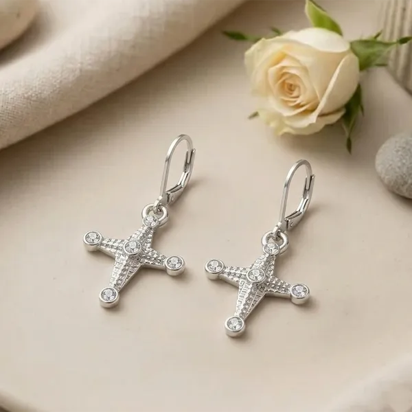 The99jewel_Silver_Plated_Austrian_Stone_Floral_Cross_Shape_Hoop_Earrings_For_Women_Silver