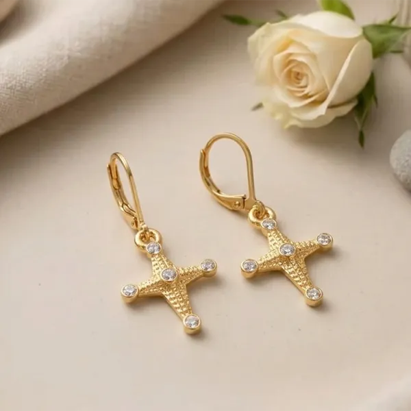 The99jewel_Gold_Plated_Austrian_Stone_Floral_Cross_Shape_Hoop_Earrings_For_Women_Gold