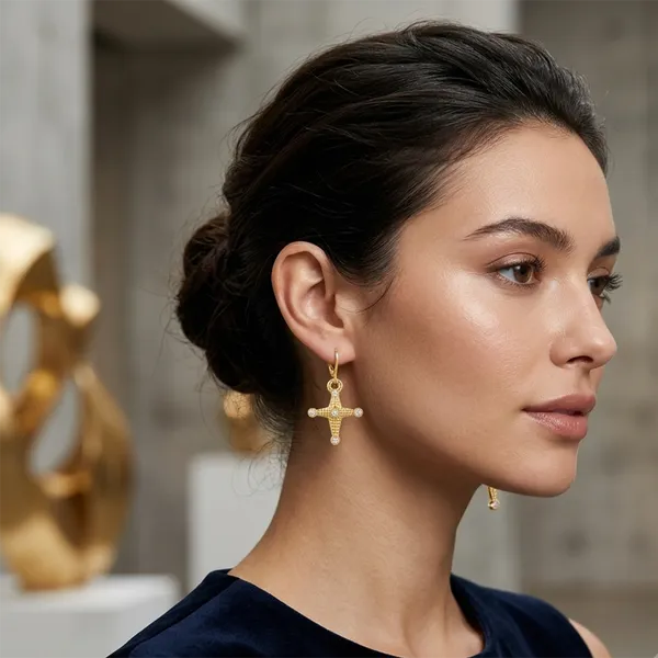 The99jewel_Gold_Plated_Austrian_Stone_Floral_Cross_Shape_Hoop_Earrings_For_Women_Gold