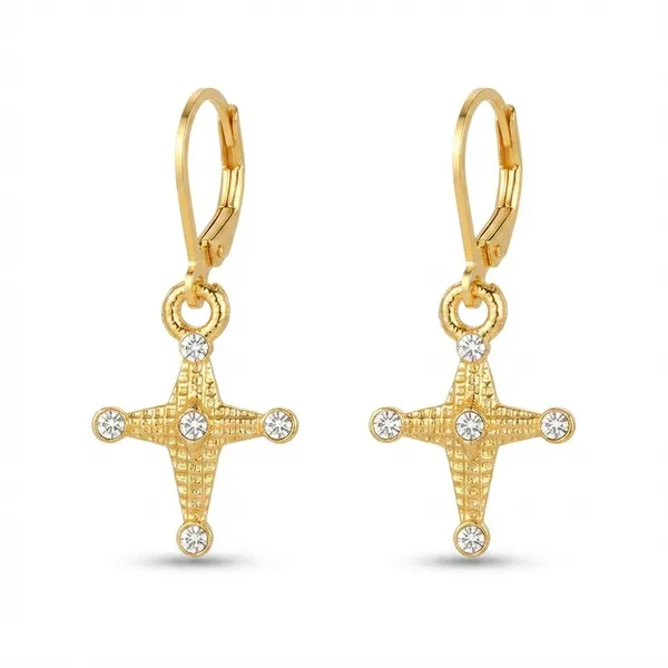 The99jewel_Gold_Plated_Austrian_Stone_Floral_Cross_Shape_Hoop_Earrings_For_Women_Gold