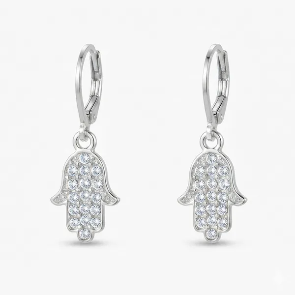 The99jewel_Silver_Plated_Austrian_Stone_Hamsa_Shape_Hoop_Earrings_For_Women_Silver