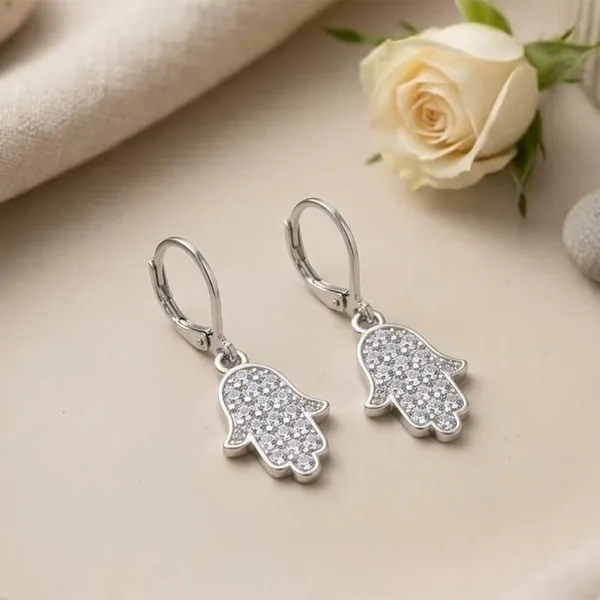 The99jewel_Silver_Plated_Austrian_Stone_Hamsa_Shape_Hoop_Earrings_For_Women_Silver