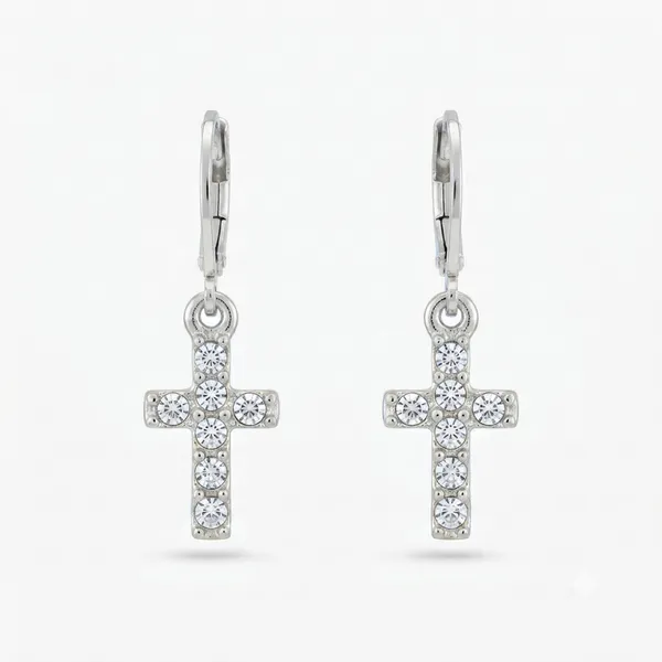 The99jewel_Silver_Plated_Austrian_Stone_Cross_Shape_Hoop_Earrings_For_Women_Silver