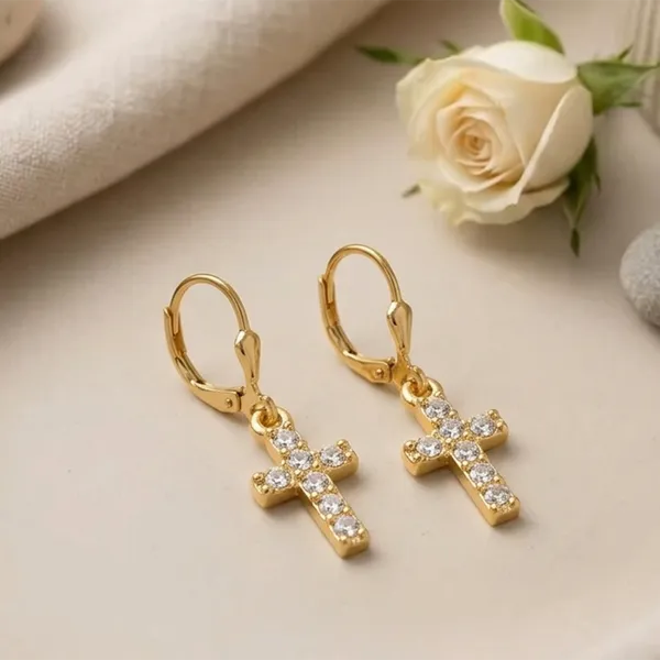 The99jewel_Gold_Plated_Austrian_Stone_Cross_Shape_Hoop_Earrings_For_Women_Gold