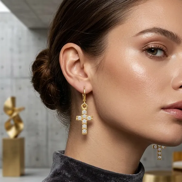 The99jewel_Gold_Plated_Austrian_Stone_Cross_Shape_Hoop_Earrings_For_Women_Gold