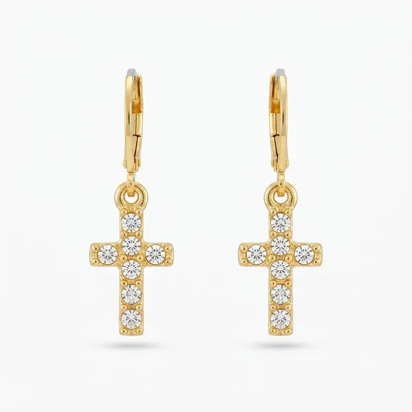 The99jewel_Gold_Plated_Austrian_Stone_Cross_Shape_Hoop_Earrings_For_Women_Gold