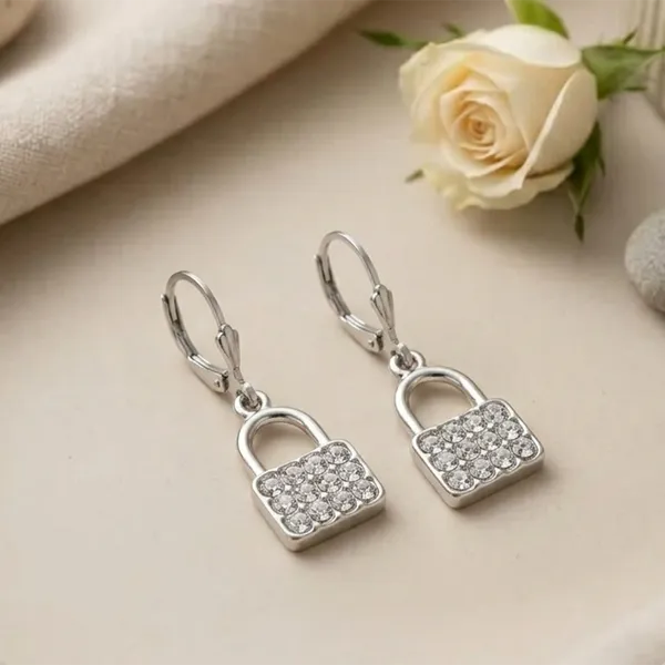 The99jewel_Silver_Plated_Austrian_Stone_Lock_Shape_Hoop_Earrings_For_Women_Silver