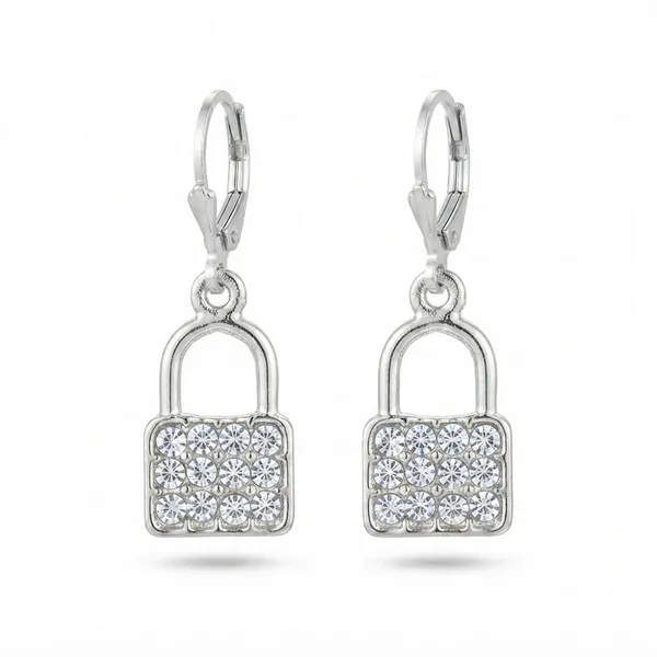 The99jewel_Silver_Plated_Austrian_Stone_Lock_Shape_Hoop_Earrings_For_Women_Silver