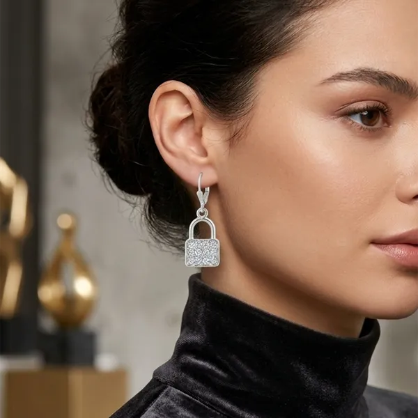 The99jewel_Silver_Plated_Austrian_Stone_Lock_Shape_Hoop_Earrings_For_Women_Silver