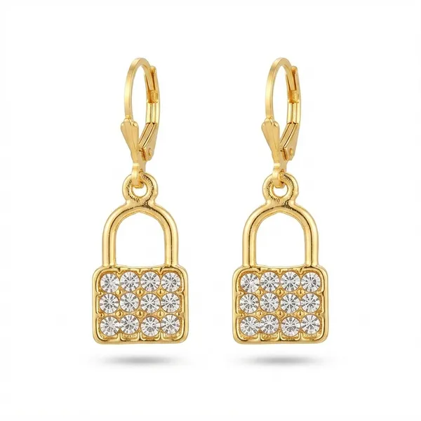 The99jewel_Gold_Plated_Austrian_Stone_Lock_Shape_Hoop_Earrings_For_Women_Gold