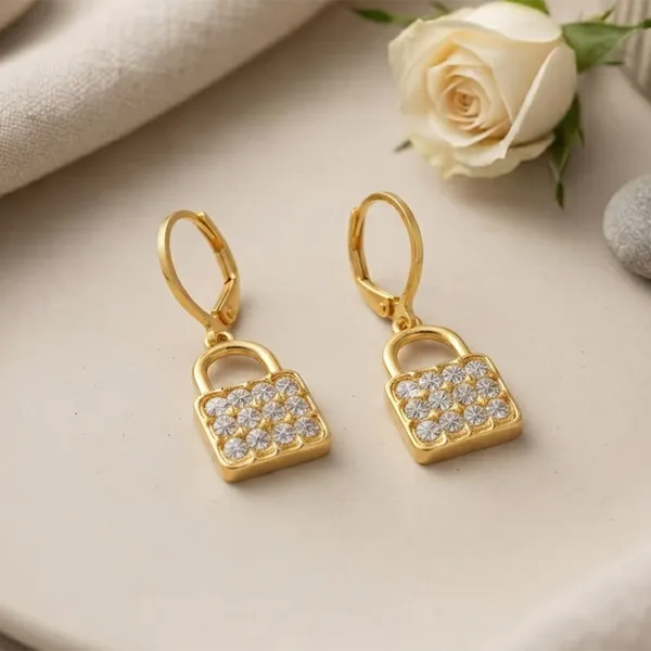 The99jewel_Gold_Plated_Austrian_Stone_Lock_Shape_Hoop_Earrings_For_Women_Gold
