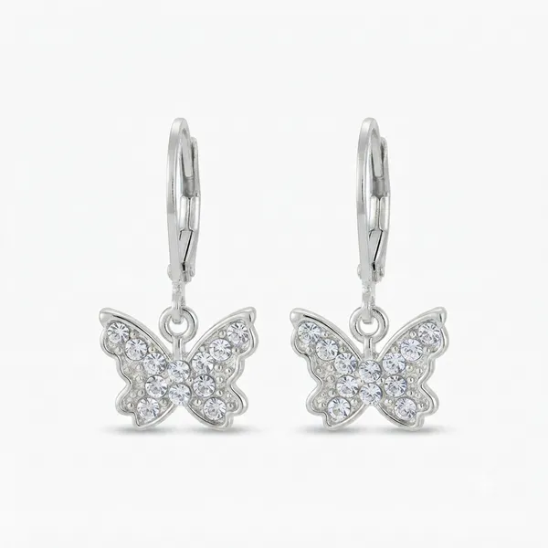 The99jewel_Silver_Plated_Austrian_Stone_Butterfly_Shape_Hoop_Earrings_For_Women_Silver
