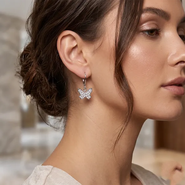 The99jewel_Silver_Plated_Austrian_Stone_Butterfly_Shape_Hoop_Earrings_For_Women_Silver