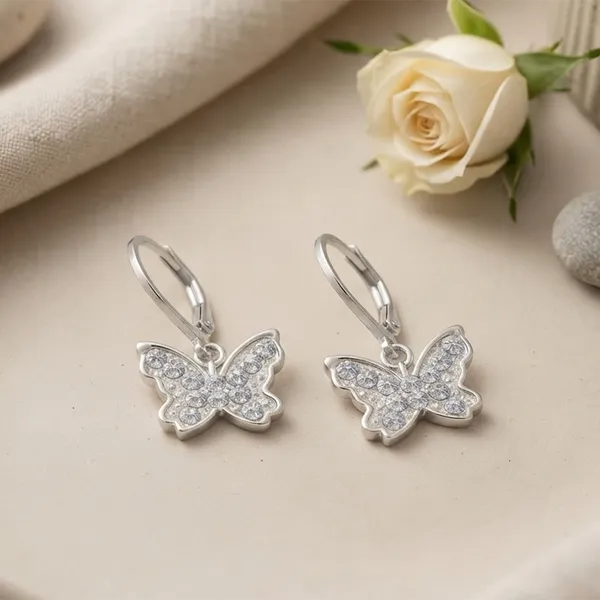 The99jewel_Silver_Plated_Austrian_Stone_Butterfly_Shape_Hoop_Earrings_For_Women_Silver