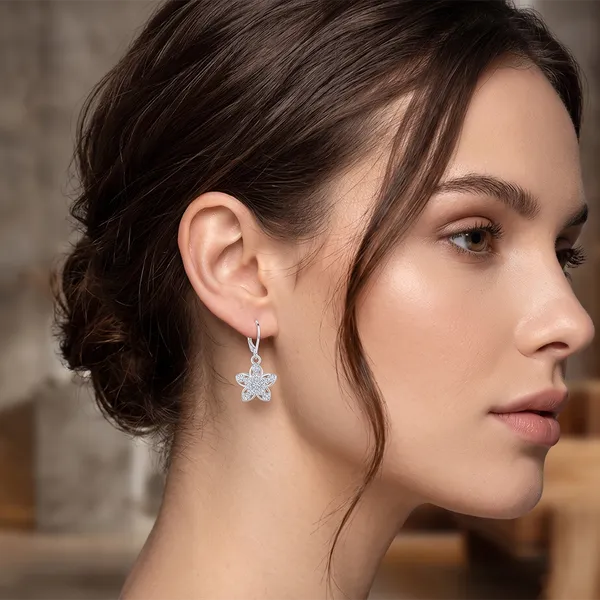 The99jewel_Silver_Plated_Austrian_Stone_Floral_Shape_Hoop_Earrings_For_Women_Silver