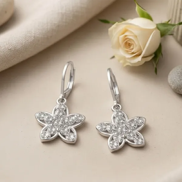The99jewel_Silver_Plated_Austrian_Stone_Floral_Shape_Hoop_Earrings_For_Women_Silver