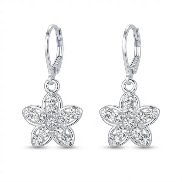 The99jewel_Silver_Plated_Austrian_Stone_Floral_Shape_Hoop_Earrings_For_Women_Silver